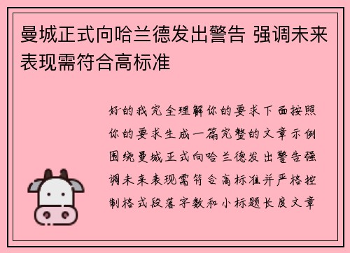 曼城正式向哈兰德发出警告 强调未来表现需符合高标准 曼城正式向哈兰德发出警告 强调未来表现需符合高标准